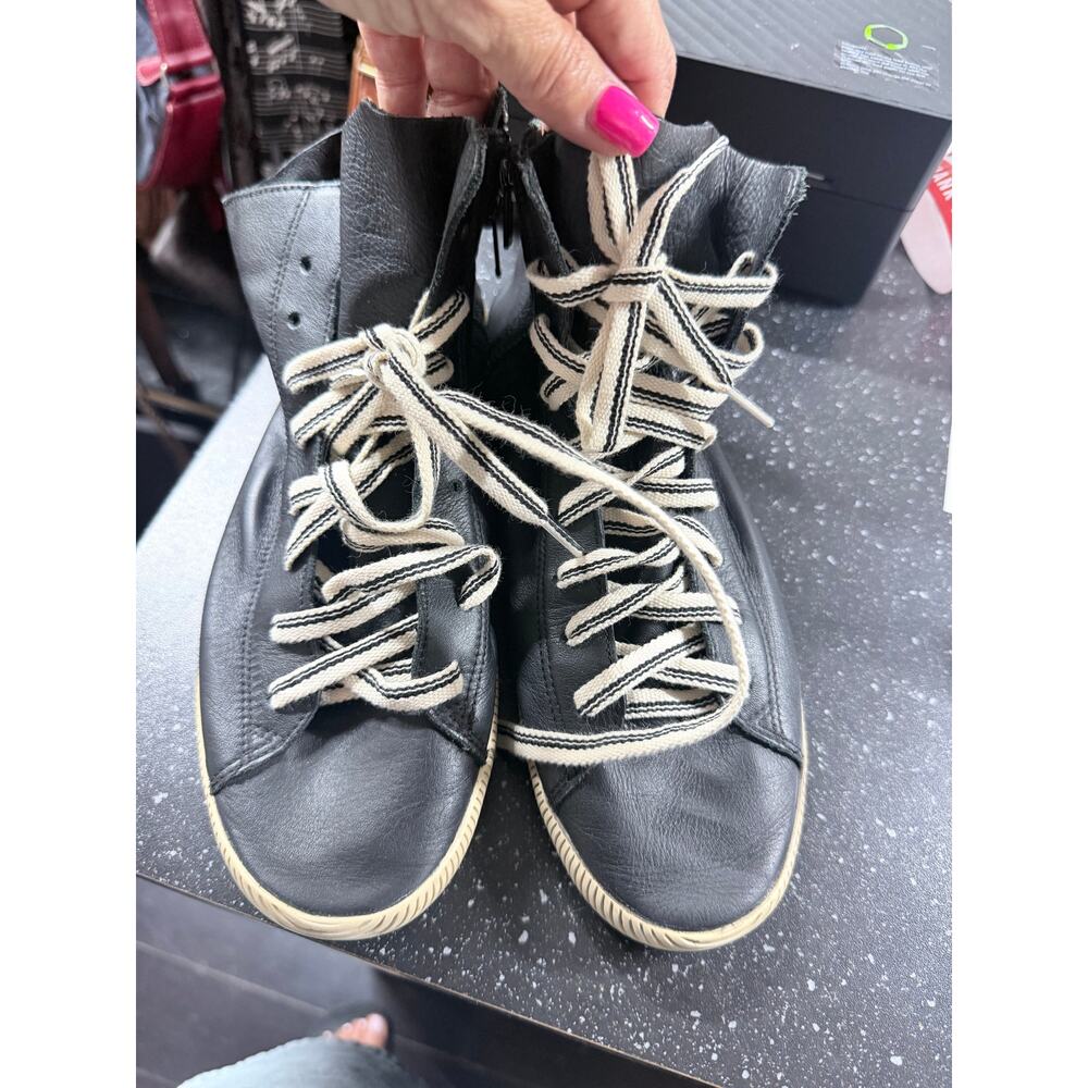 Osklen Black Leather High Top Sneakers Women’s BR 37 Side Zip Brazil